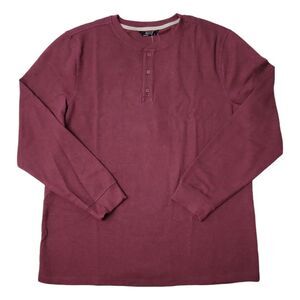 Member's Mark Men's Soft Cotton Waffle Knit Thermal Henley - Black Crimson